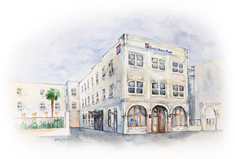 First Citizens Bank Charleston, SC, branch watercolor illustration
