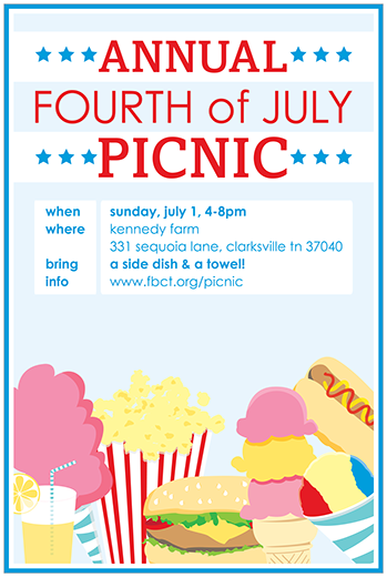 poster design for First Baptist Church of Clarksville, TN's Annual Fourth of July Picnic
