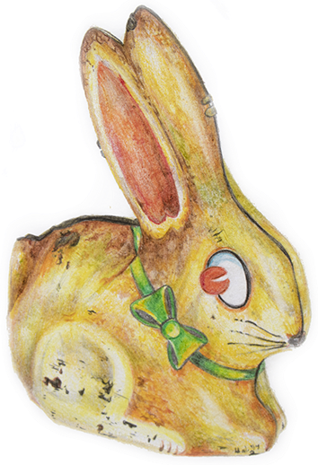antique bunny toy colored pencil drawing